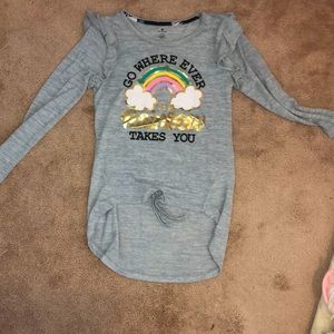 Gray Ruffle Rainbow Long Sleeve Shirt